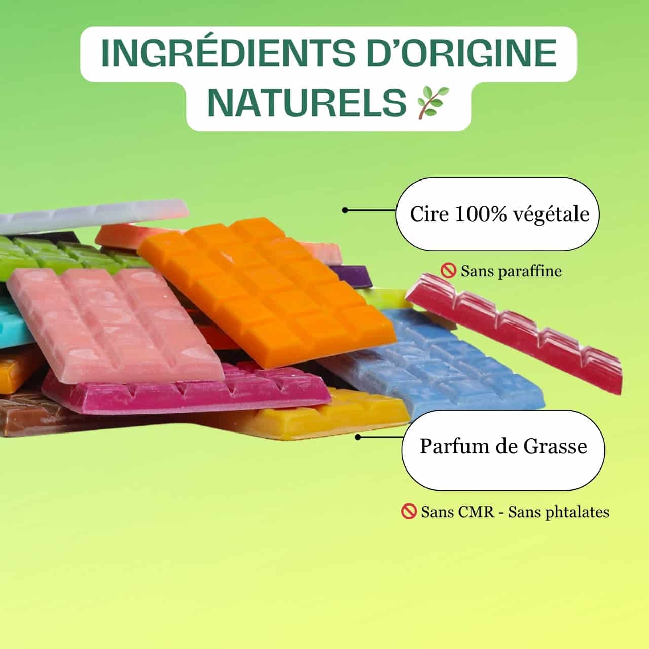 Gros plan texture cire végétale naturelle tablette parfumée fondants Ldéco artisanale Made in France Fraize Vosges