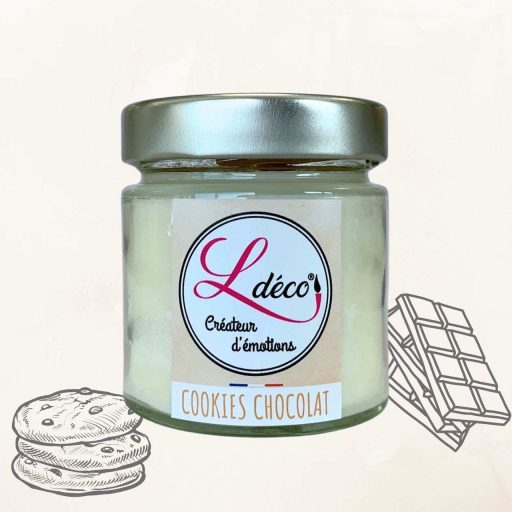 bougie naturelle au parfum de cookies dans un pot en verre pour diffuser un doux parfum gourmand