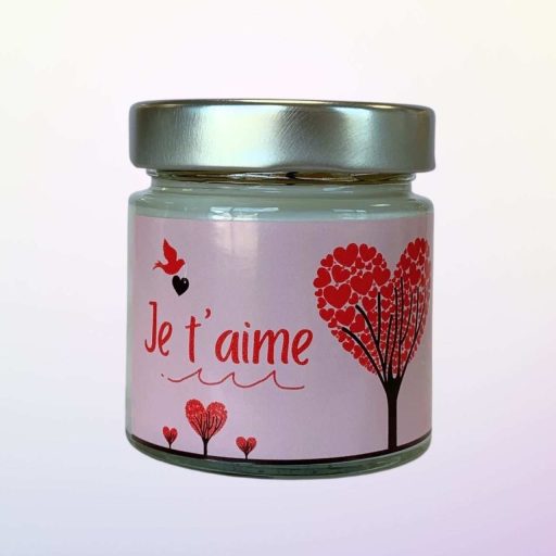 bougie parfumee a message je t aime avec coeur dans un pot en verre