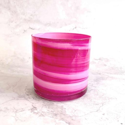 photophore a bougie en verre de couleur rose