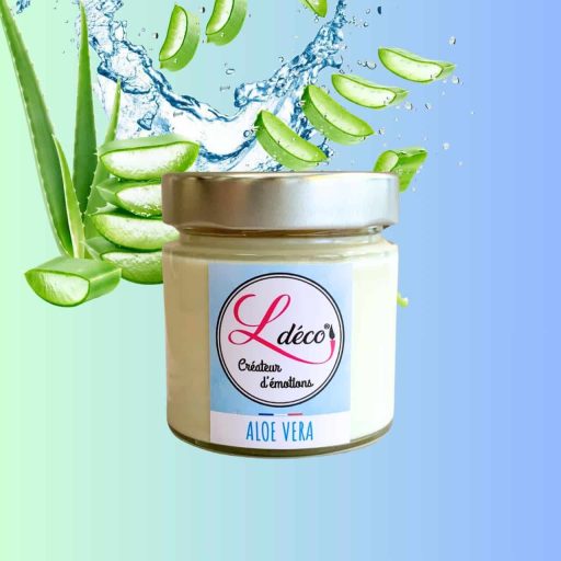 Bougie naturelle parfumée aloé vera en cire végétale naturelle artisanale Ldéco, parfum Grasse sans CMR ±45h pot verre réutilisable, fabriquée à la main Fraize Hautes-Vosges Made in France