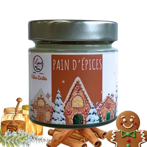 Bougie artisanale parfum pain d’épices, naturelle et gourmande pour Noël.