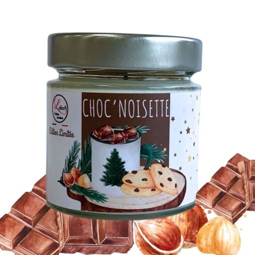 Bougie artisanale parfum chocolat noisette, naturelle et gourmande pour Noël.