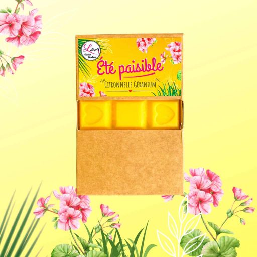 Tablette de cire parfumée citronnelle géranium naturelle artisanale Été Paisible Ldéco, carreaux cire végétale naturelle sans paraffine parfum Grasse sans CMR Made in France Vosges